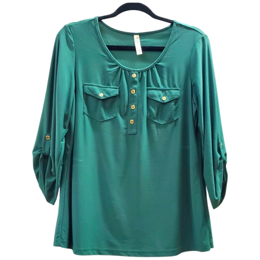 Perseption Concept-Large- Teal Button-Down Blouse… - image 1